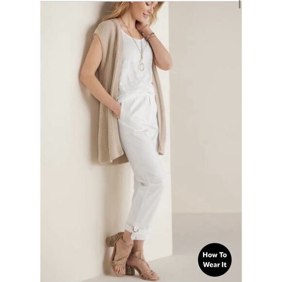 Soft Surroundings Pants - Soft Surroundings Medina Pants Medium Elastic Waist Roll Tab Ankle White Utility